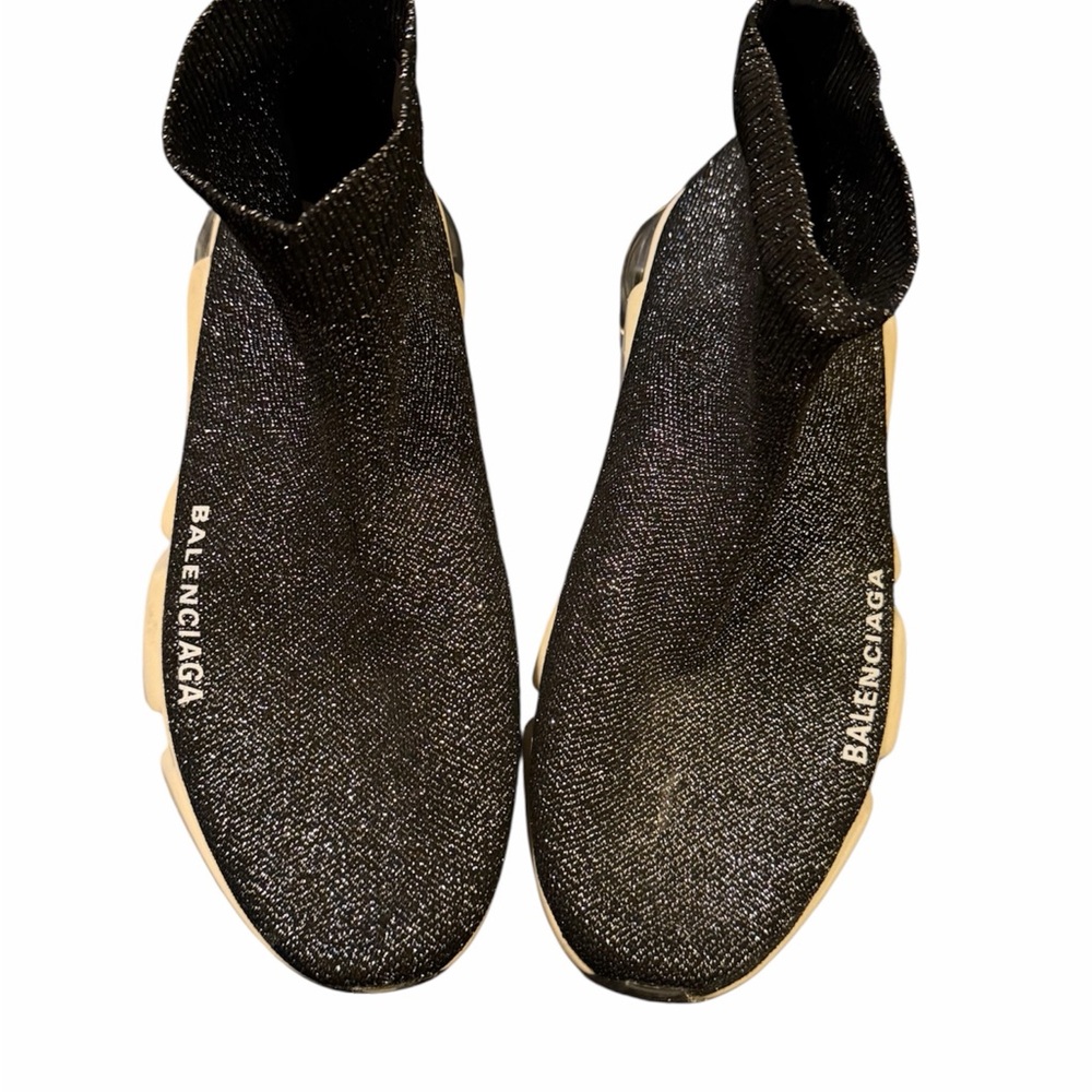 Balenciaga Women's Glitter Black Sock Sneakers - Picture 2 of 8